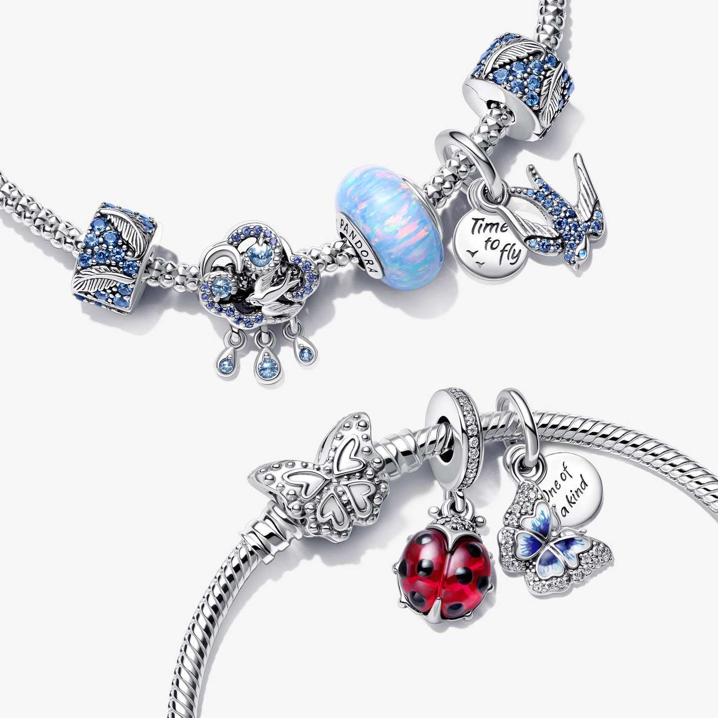 Pandora Moments berlockarmband med vårinspirerade berlocker i sterlingsilver