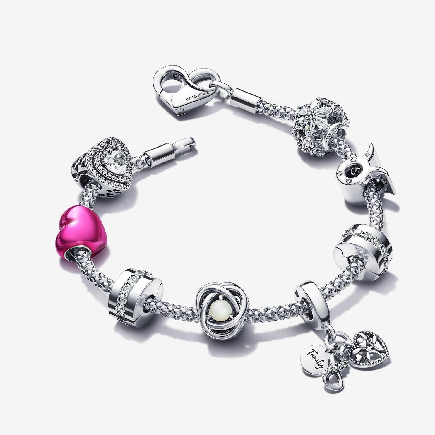 Una pulsera en plata de primera ley y nueve charms de la colección de ocasiones