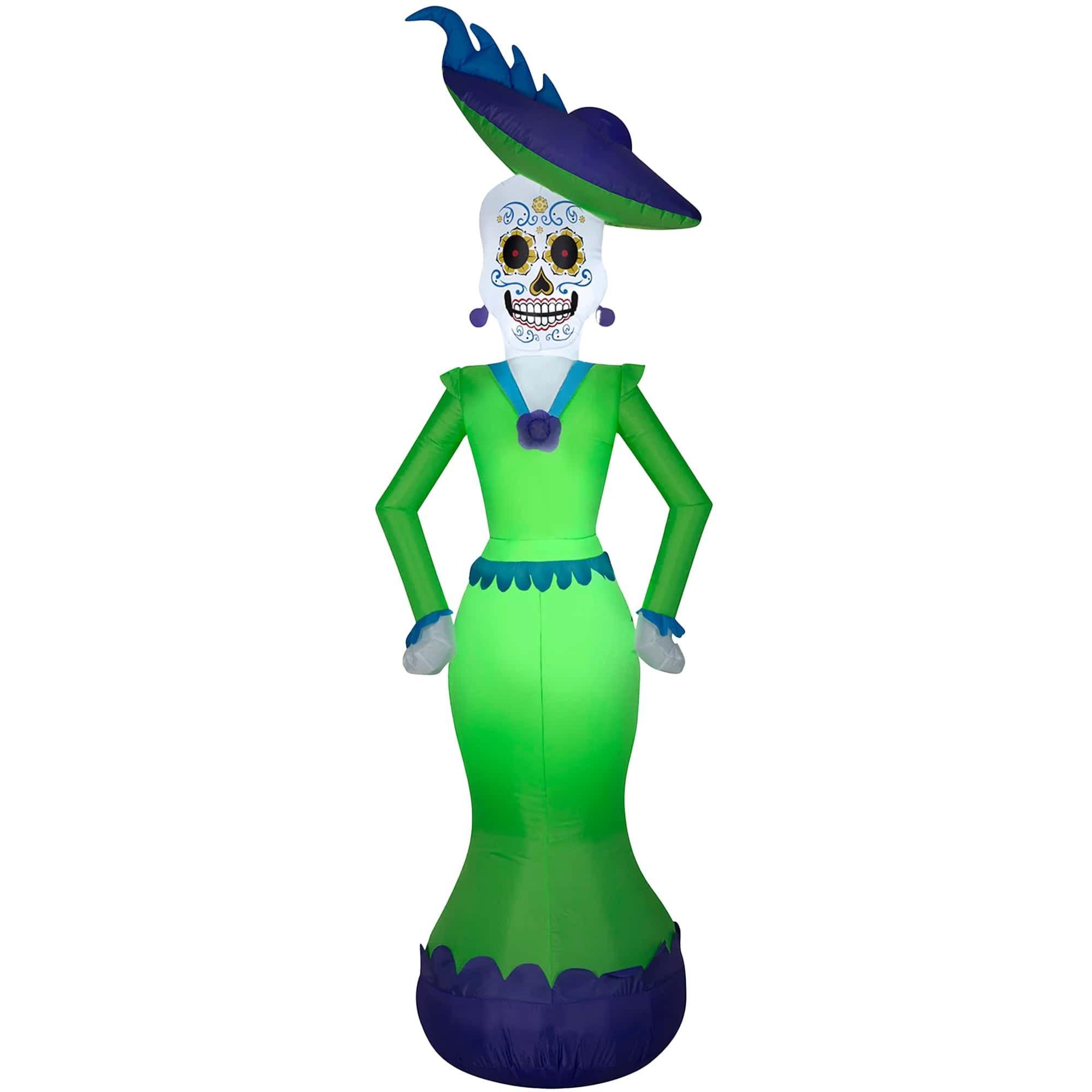 7 Foot Day of the Dead Lady Light Up Inflatable Lawn Decoration