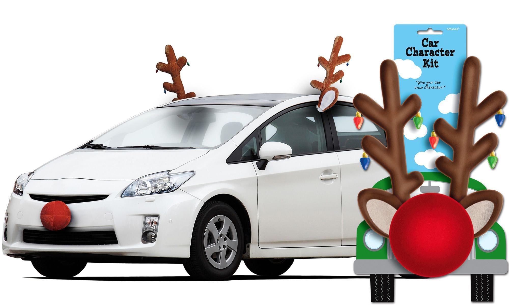 Aohcae Christmas Car Reindeer Antlers & Nose for Cars Window Rudolph Reindeer Car Kit with Jingle Bell Christmas Car Antlers Decoration Christmas