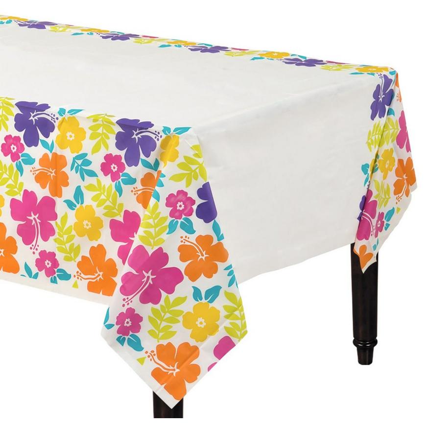 Hibiscus White Plastic Table Cover