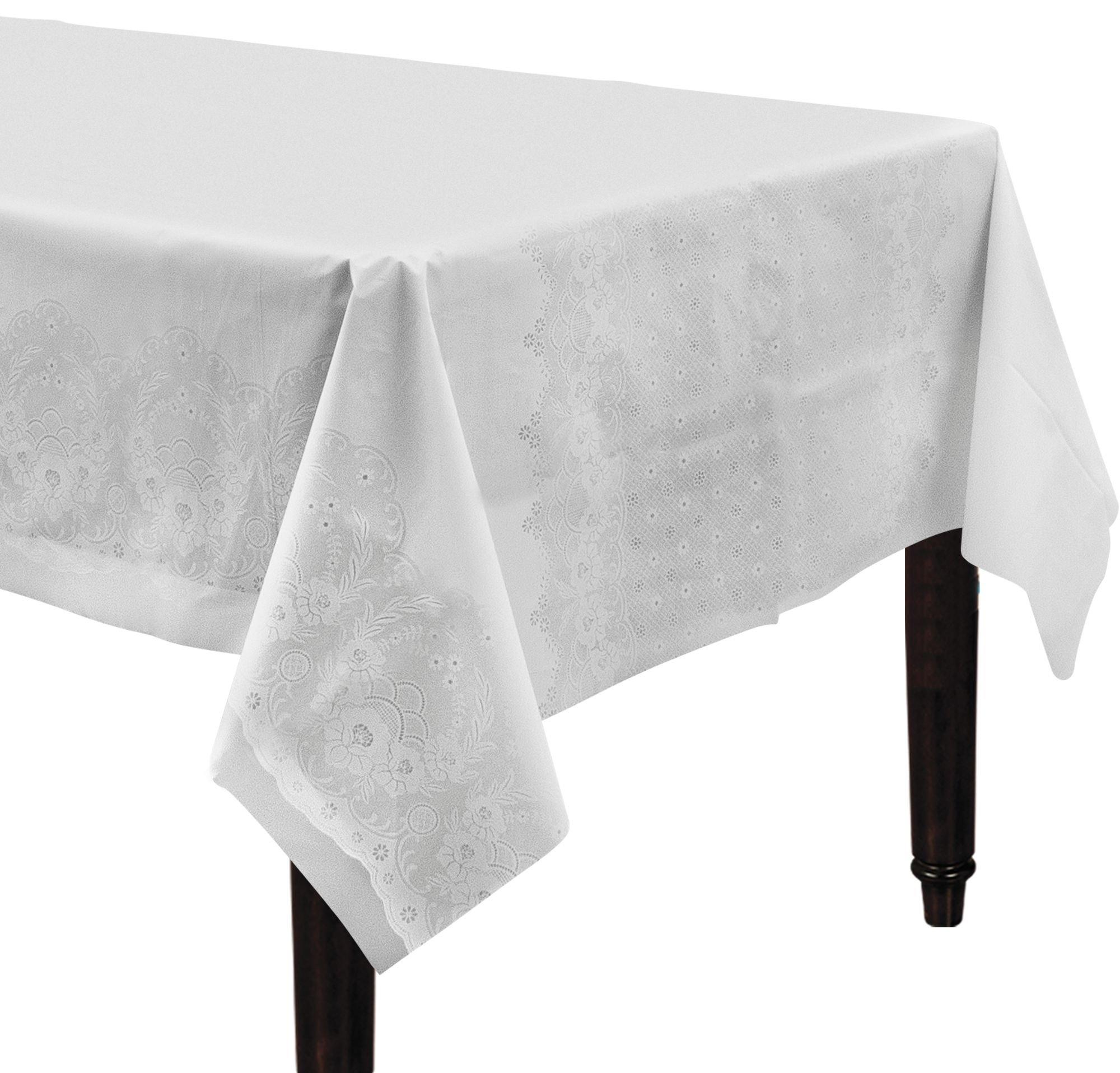 60 Round White & Red Valentine Print Vinyl Table Cloth