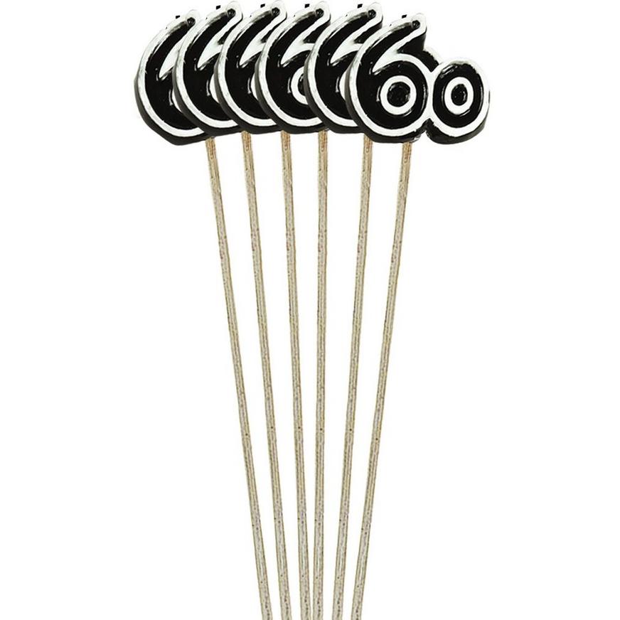 Black Number 60 Birthday Toothpick Candles 6ct