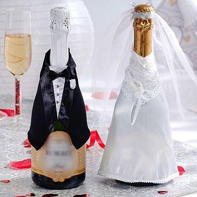 Bride Groom Bottle Set White Black Wedding Bottle Decoration 