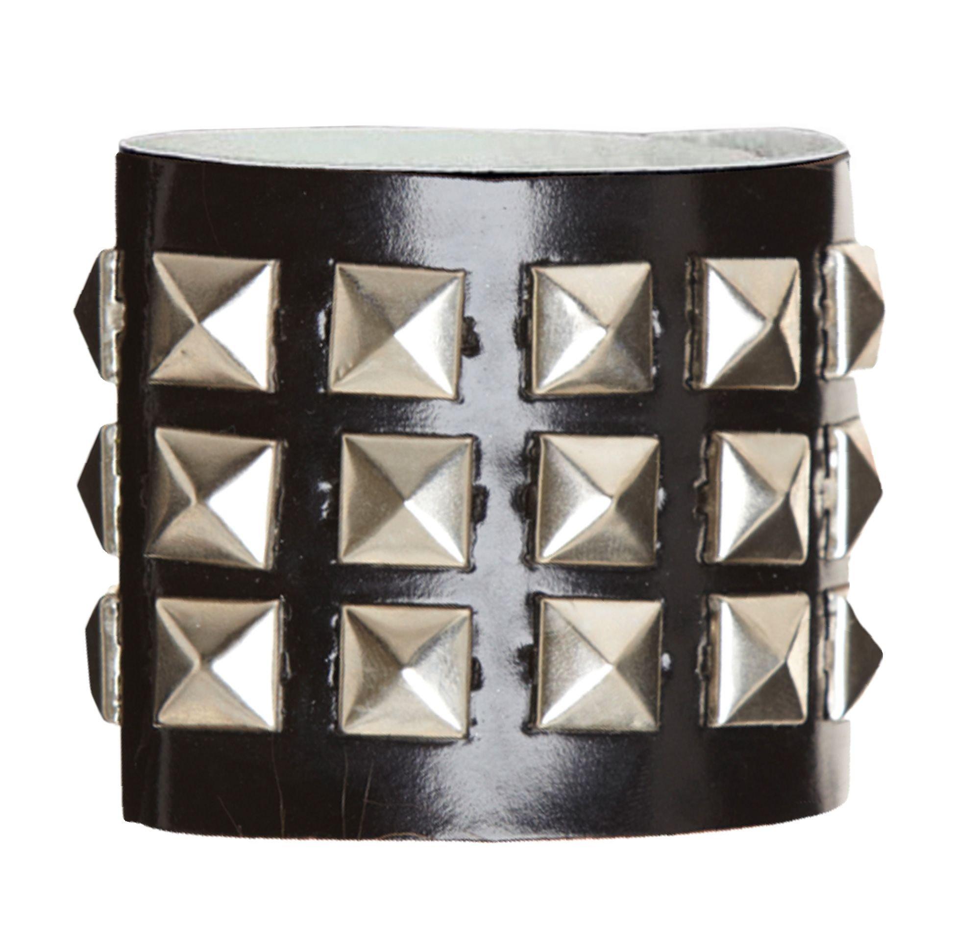 Black Leather Three Row Spike Cuff Bracelet -  Canada