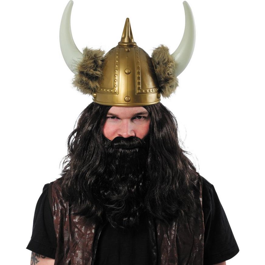 Viking Helmet With Beard Deluxe Nordic Warrior Adults Fancy Dress Vikings 