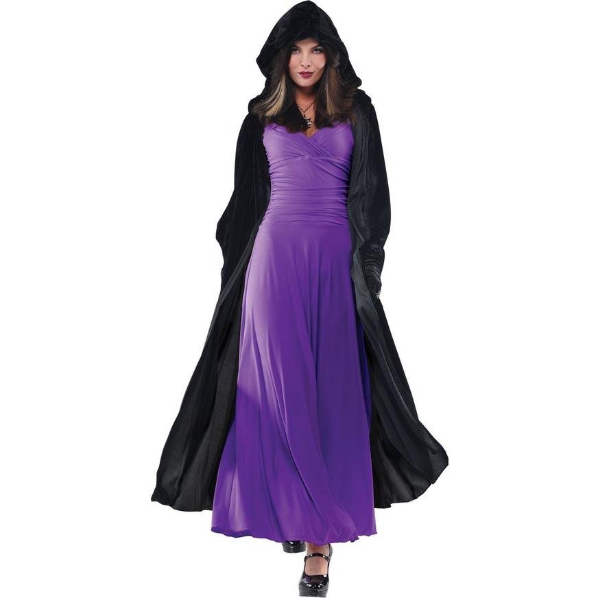 Adult DELUXE PURPLE VELVET HOODED CAPE Halloween Witch Vampire Fancy Dress CAPE 