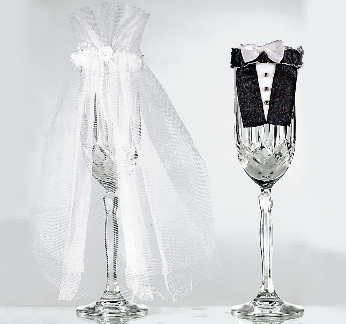 Bride & Groom Wedding Champagne Flute Covers 2pc Party City