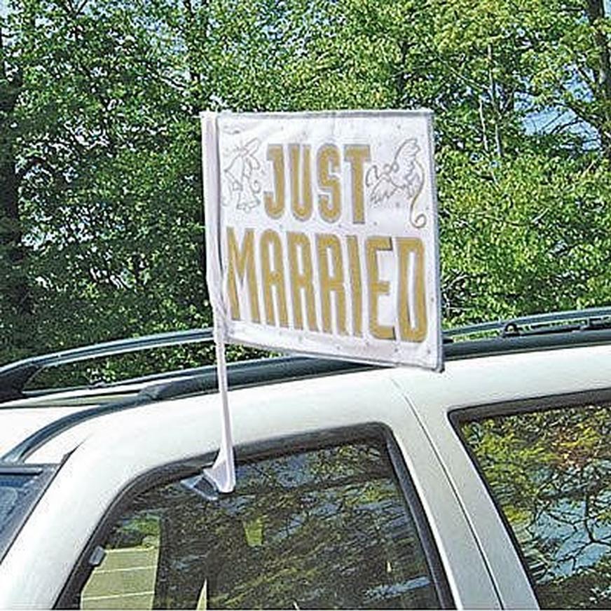 Just Married Car Flag With Mounting Bracket 60 x 40cm Wedding Party Decoration 