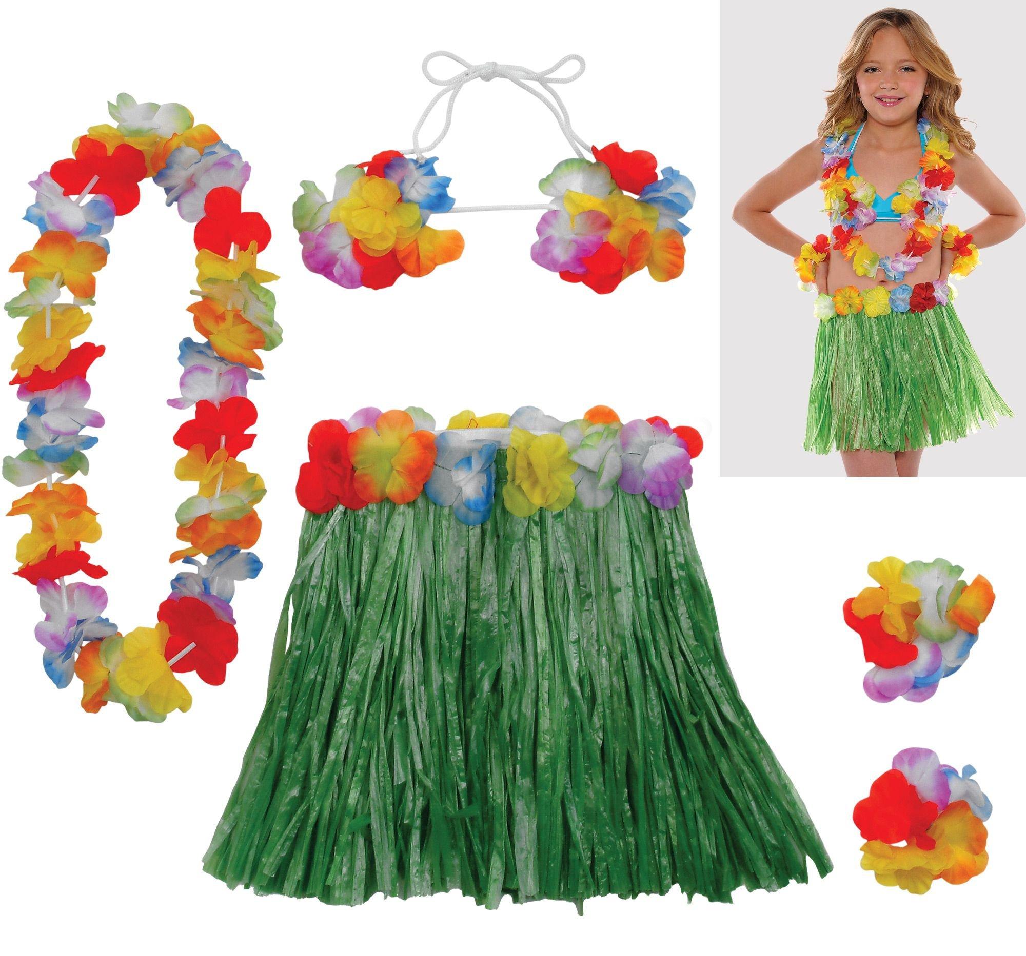 Toma 8 PCS Fancy Dress Hula Skirt Costume Hawaiian Grass Skirt Dancer Dress  Set with Sunglasses and Ring Party Skirts for Adult Kids 