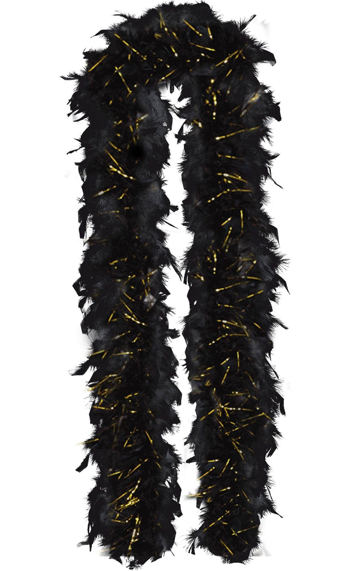 Gold Tinsel Black Feather Boa 72in Party City