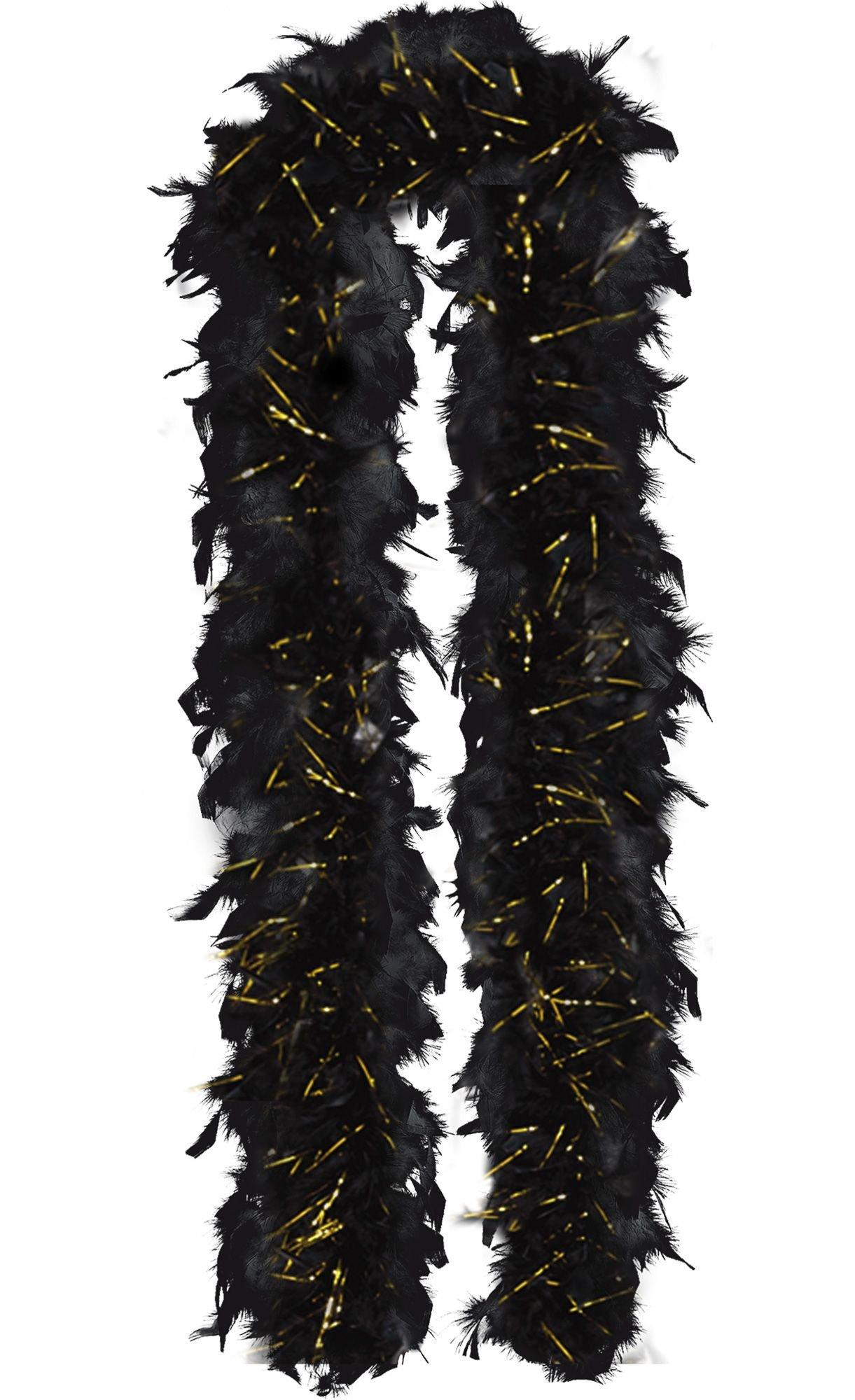 Gold Tinsel Black Feather Boa