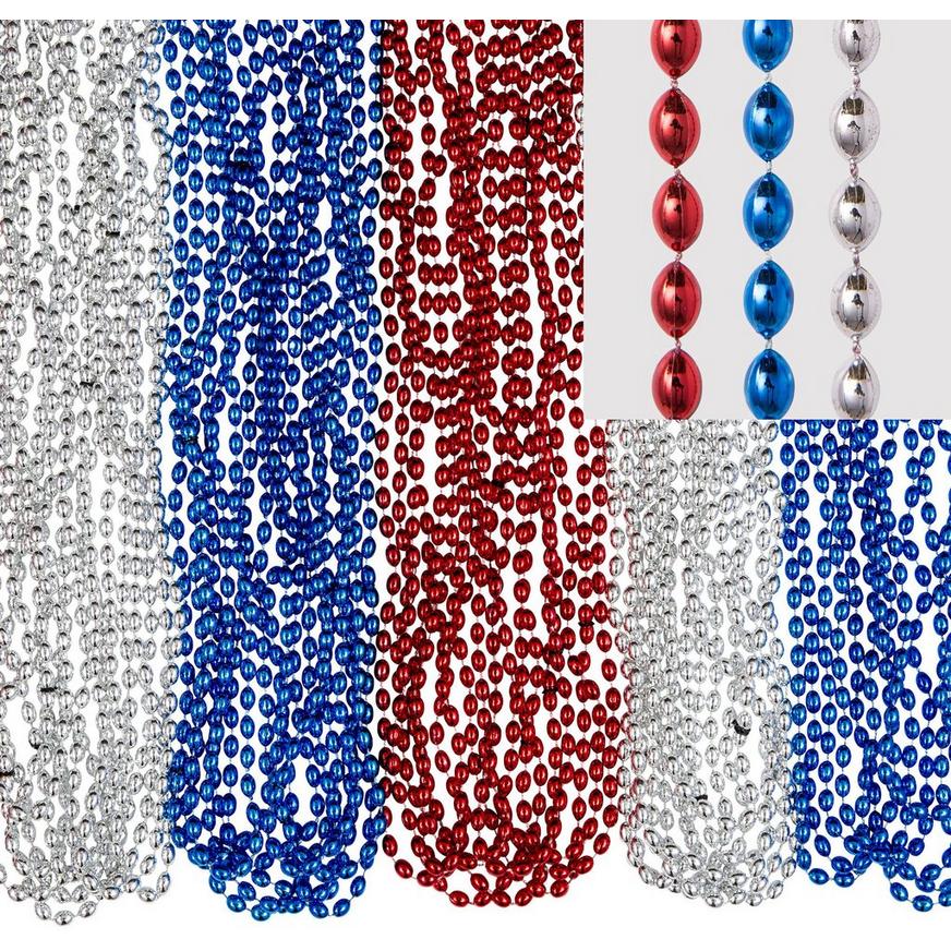 Red, White & Blue Bead Necklaces 50ct