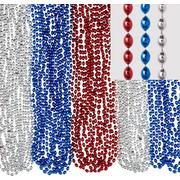 Red, Silver & Blue Bead Necklaces, 50ct