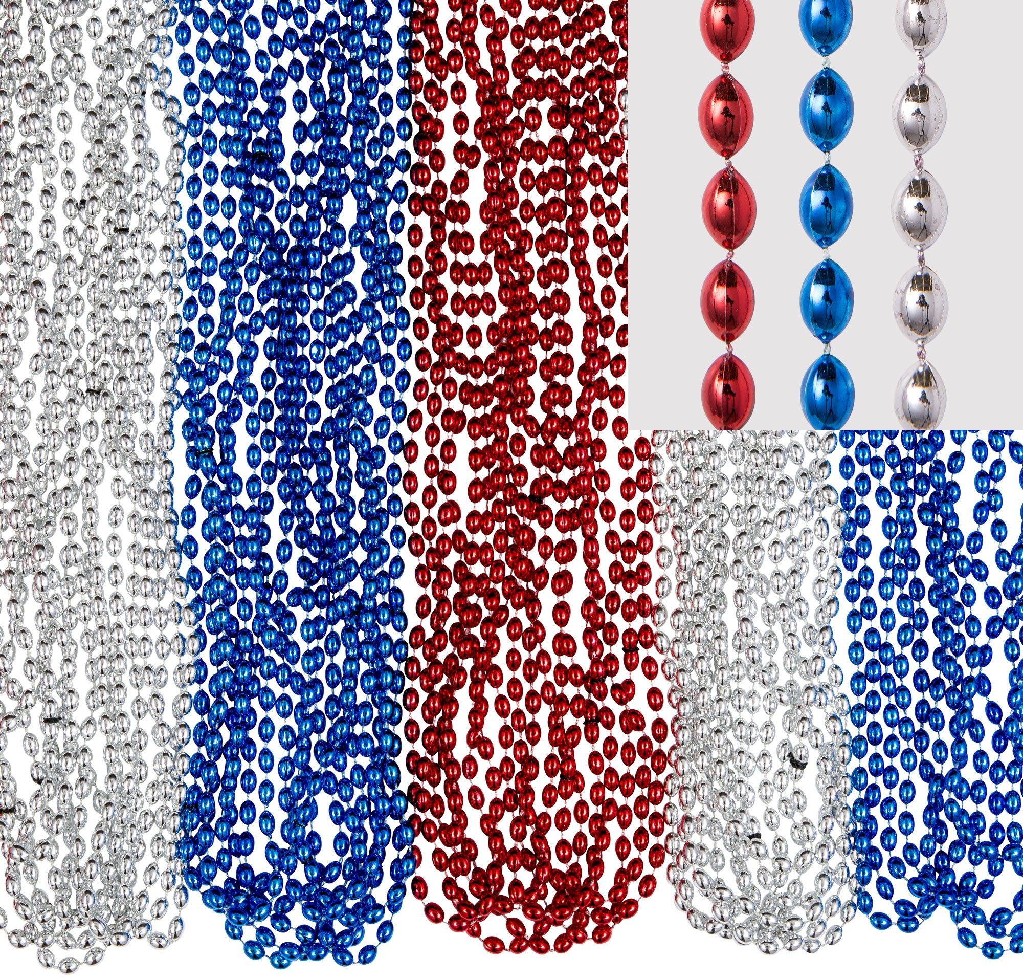 Red Blue and Silver Metallic Bead Necklaces (72/package) 24¢ Each