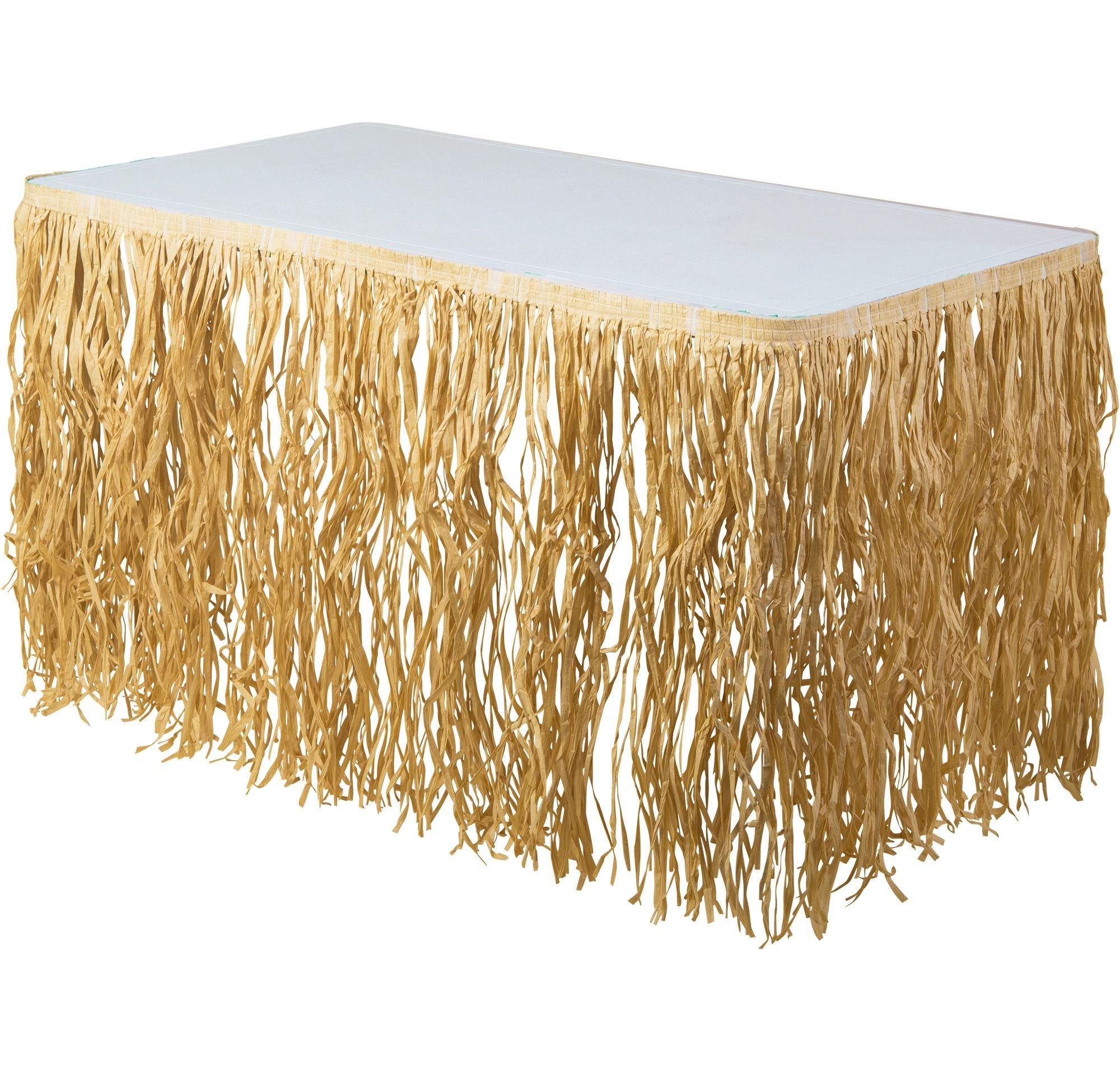 Tan Raffia Grass Fringe Table Skirt, 9ft x 28in