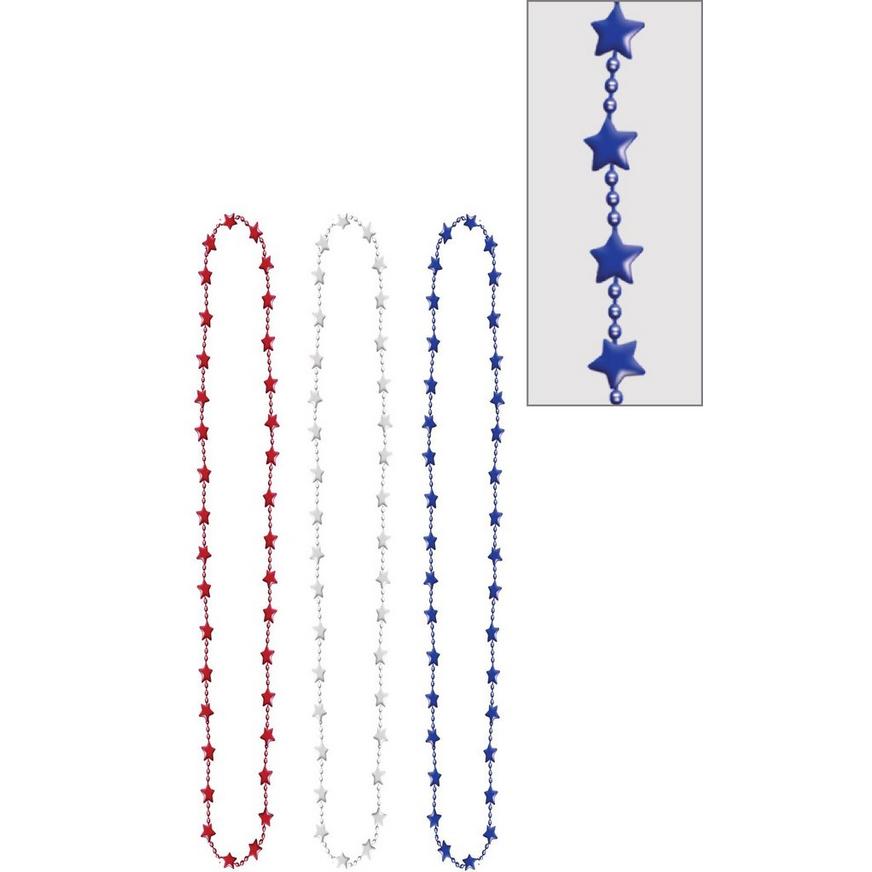 Metallic Patriotic Red, White & Blue Star Bead Necklaces, 3ct