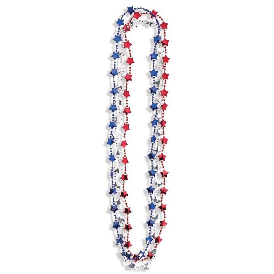 Metallic Patriotic Red, White & Blue Star Bead Necklaces, 3ct