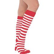 One Size Ladies Girls Long RED BLACK Over The Knee Striped Socks 