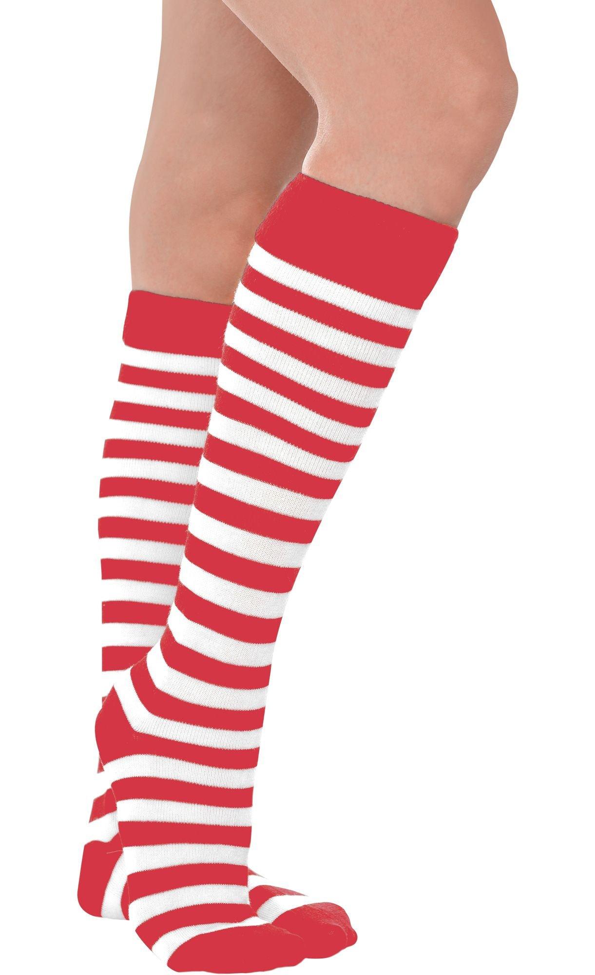 Red & White Striped Halloween Costume Accessories Party Socks, Teen, Adult,  One Size