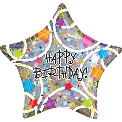 Holographic Star Happy Birthday Balloon