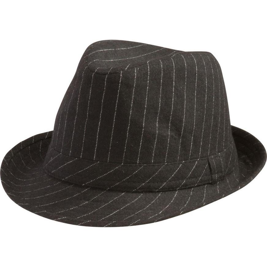 ONE SIZE FITS ADULT BLACK AND WHITE PINSTRIPED GANGSTER FEDORA HAT 
