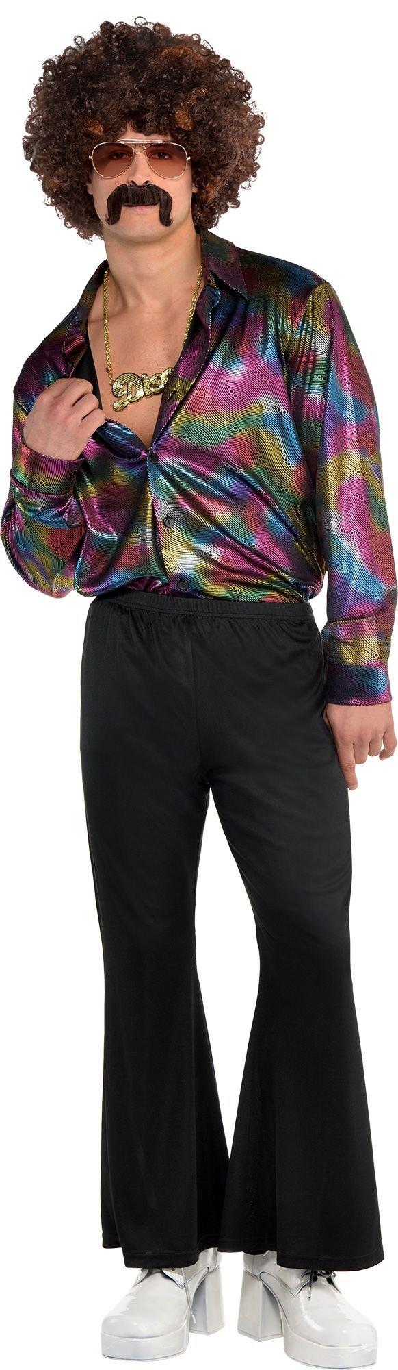Men's Disco King Costume w/ 70s Sequin Rainbow Pants