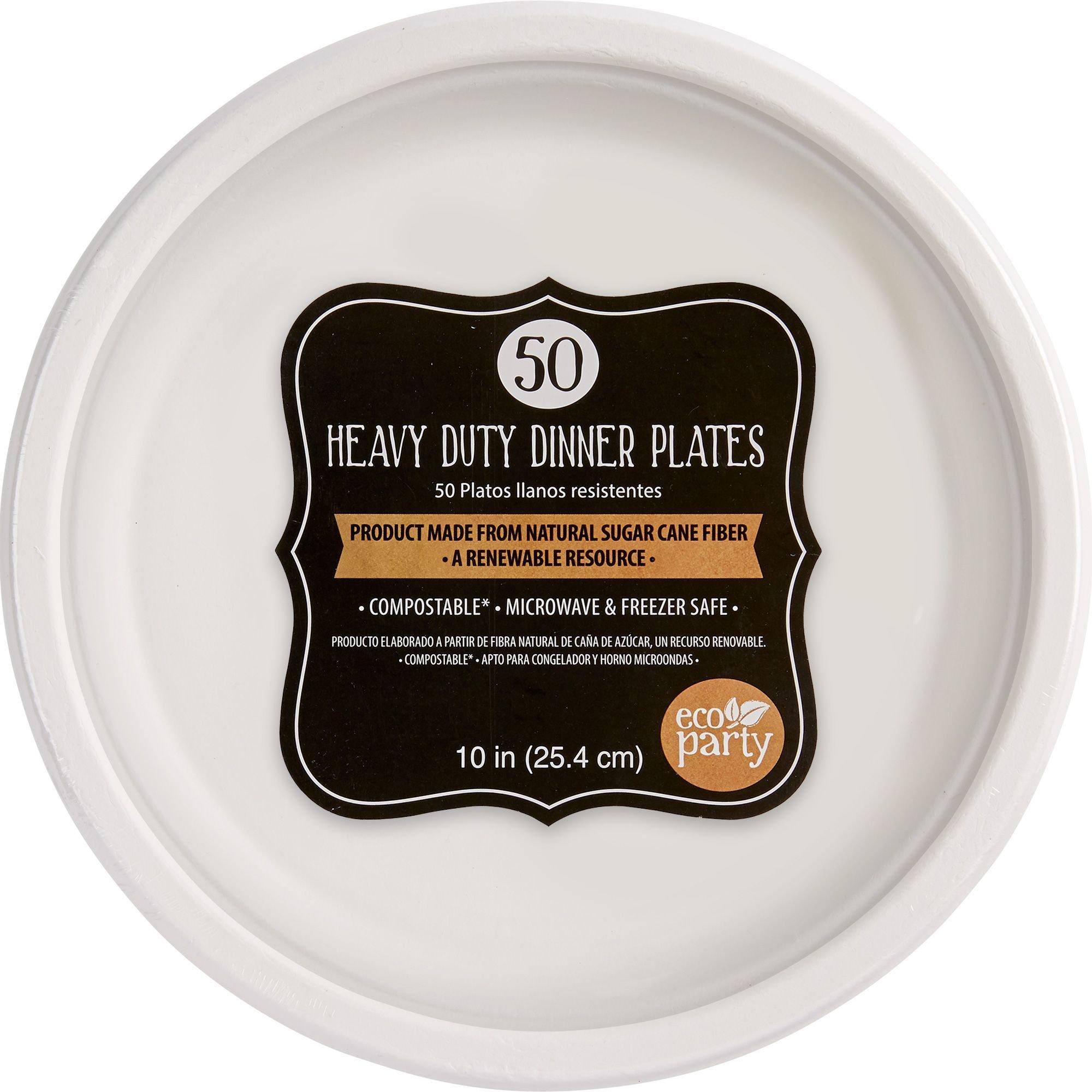 Eco-Friendly White Sugar Cane Dinner Plates 50ct