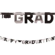 Black & Silver Happy Graduation Letter Banner