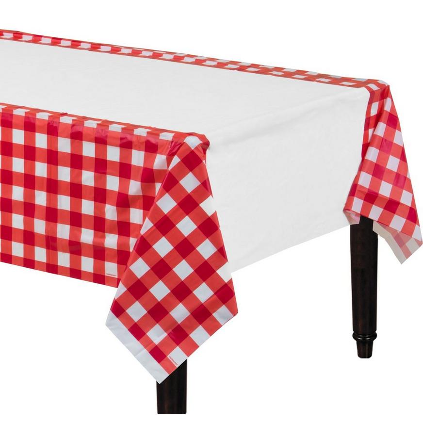American Summer Red Gingham Plastic Table Cover