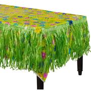Summer Flower Plastic Table Cover & Green Faux Grass Fringe Table Skirt Set