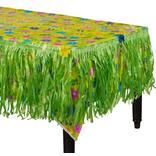 Summer Flower Plastic Table Cover & Green Faux Grass Fringe Table Skirt Set