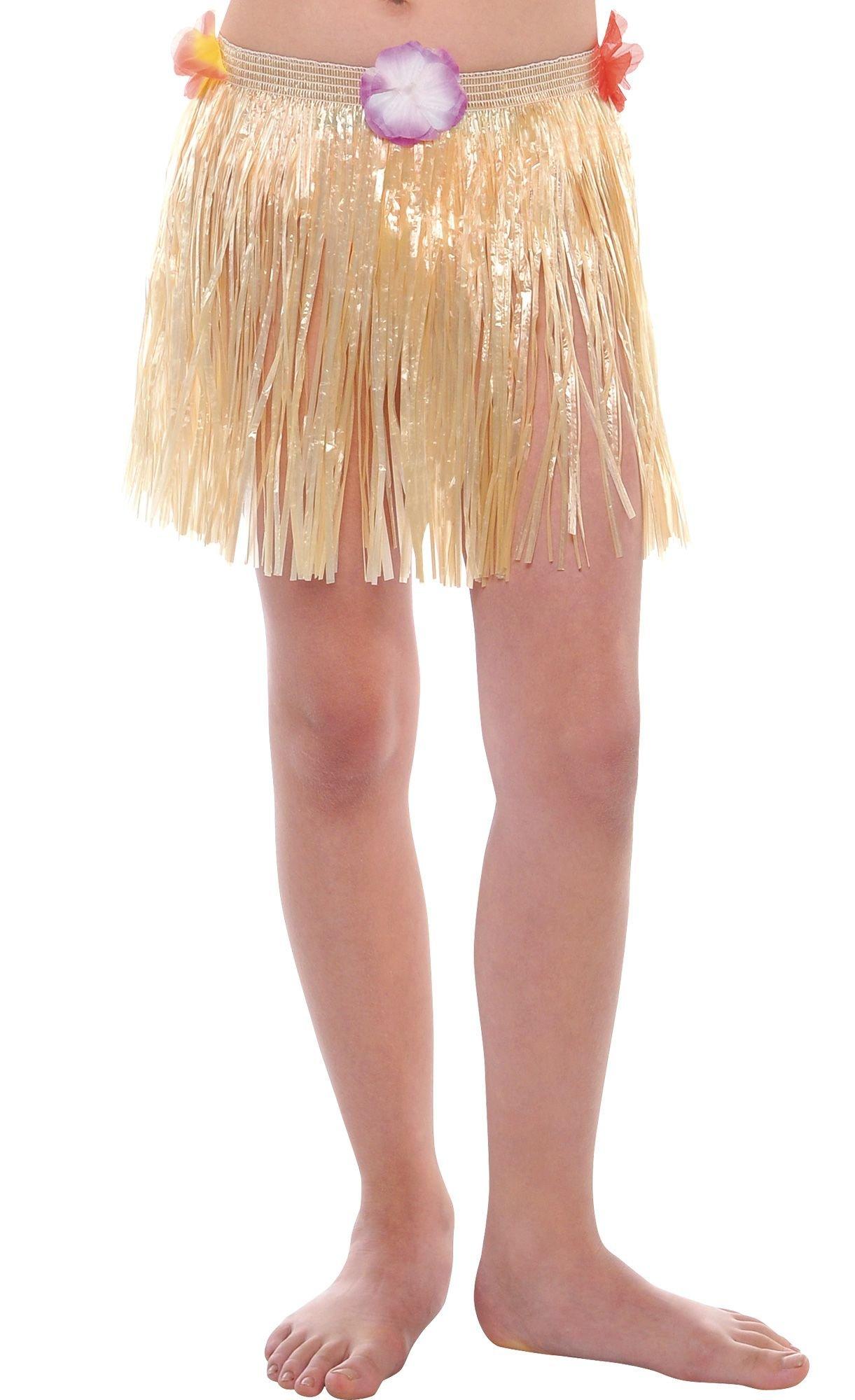 Hawaiian Long Green Grass Skirt with Flowers - will fit up to waist size  40 or 102cm