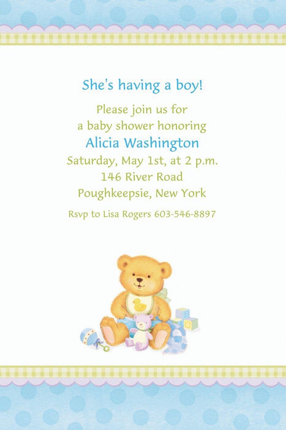 Custom Precious Bear Blue Baby Shower Invitations