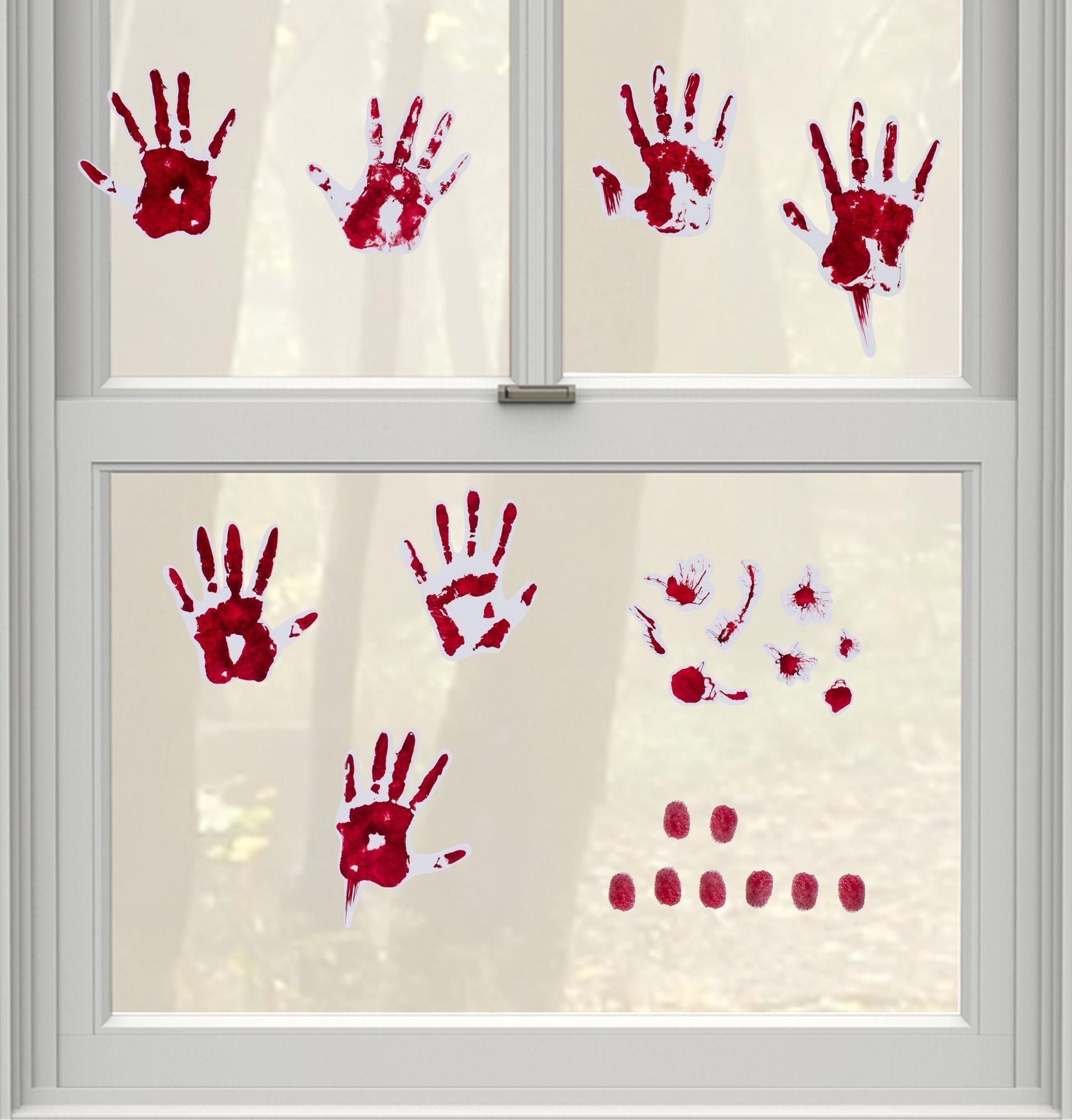 bloody handprint on window