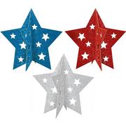 3D Glitter Patriotic Star Centerpieces 3ct