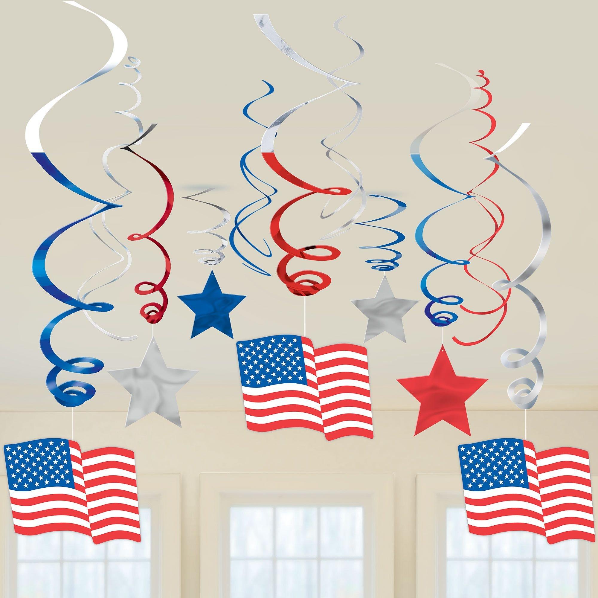 Patriotic American Flag Swirl Decorations 30ct Party City
