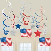 Patriotic American Flag Swirl Decorations 30ct