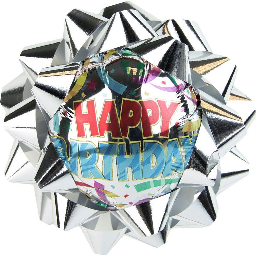 Silver Happy Birthday Balloon Gift Bow