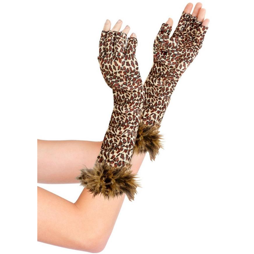 Leopard Lycra Arm Warmers Gloves Gauntlet Fingerless Animal Print Party Club G83 