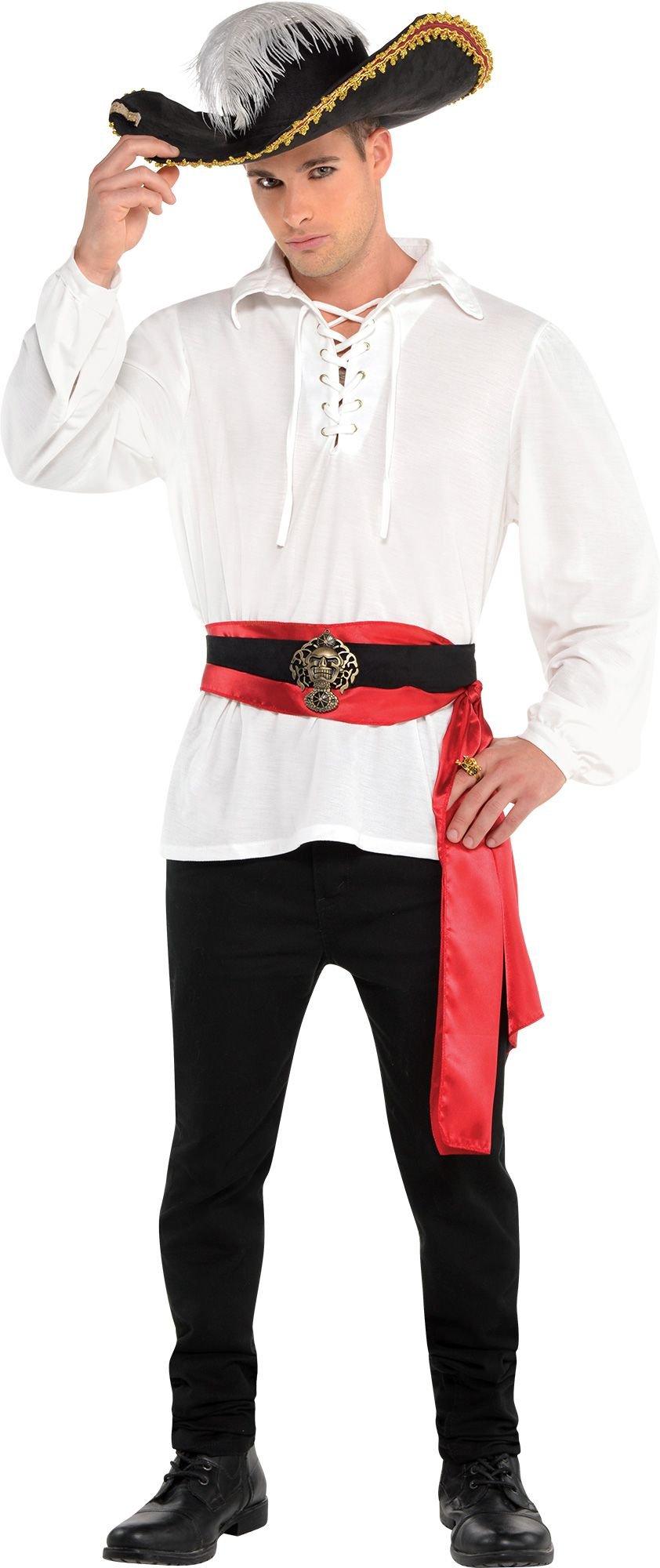 Halloween White Lace Up Pirate Blouse Adult Costume