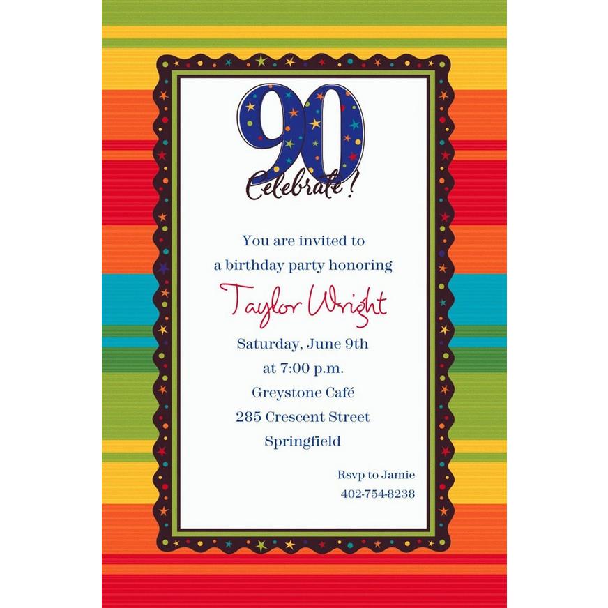 Custom A Year to Celebrate 90th Invitations