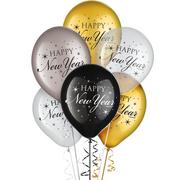 Black, Clear, Gold & Silver Happy New Year Balloons 15ct
