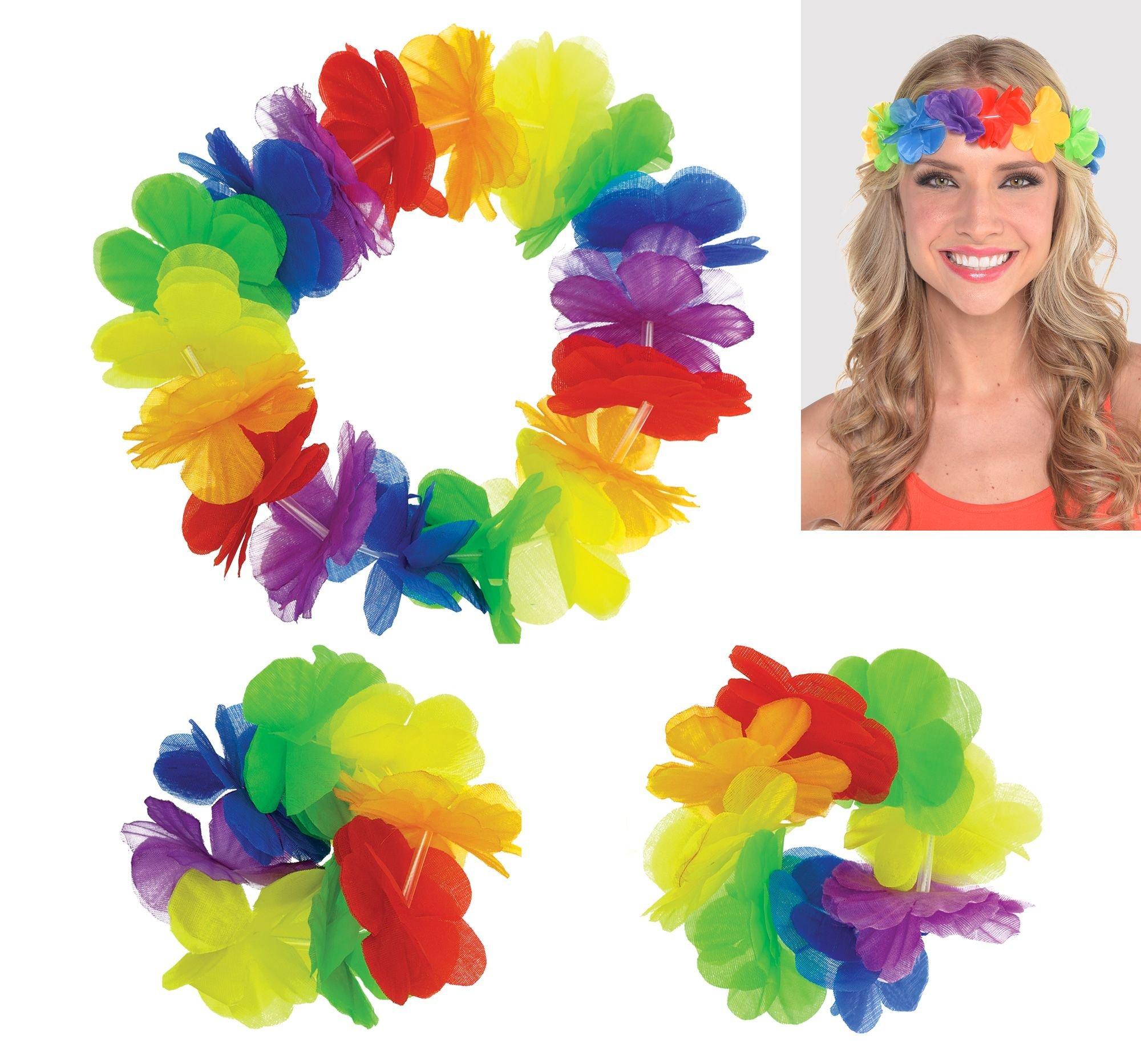 Hawaiian Rainbow Head & Wrist Lei Set 3pc