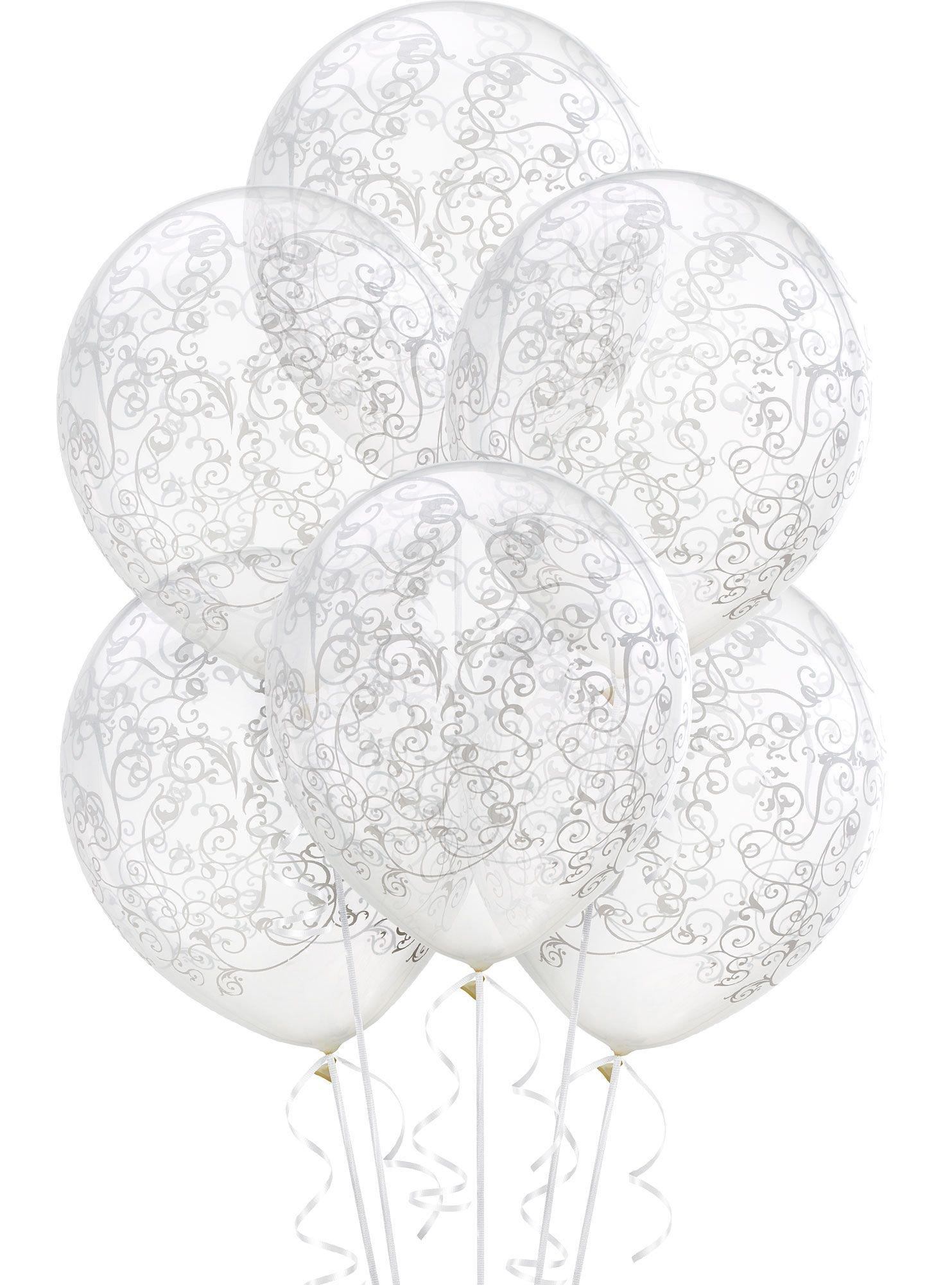 6ct, 12in, Clear Filigree Balloons