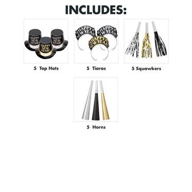 Kit for 10 - Midnight Elegance - Black, Gold & Silver New Year's Eve Party Kit, 20pc
