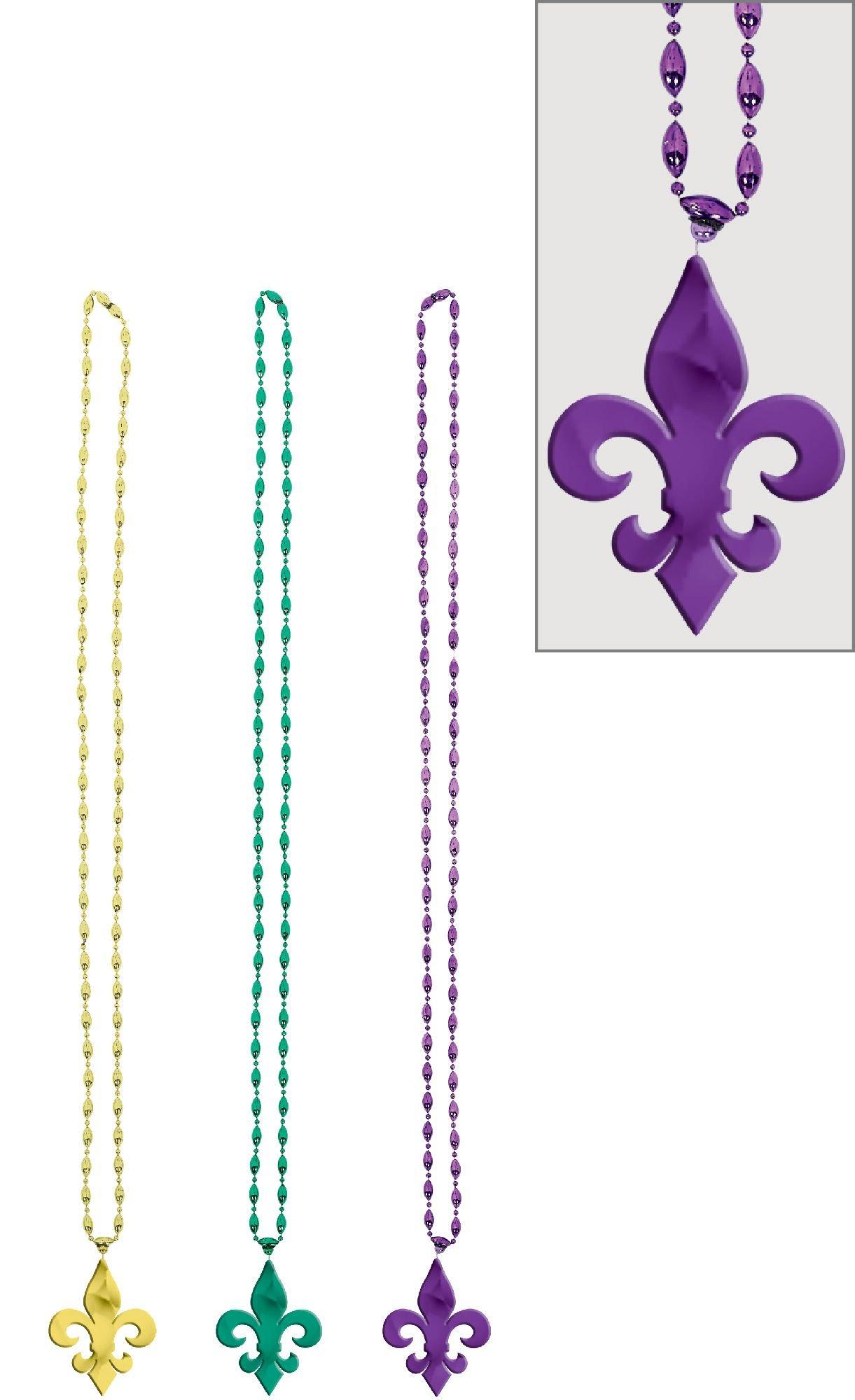Fleur-de-Lis Mardi Gras Bead Necklaces 3ct