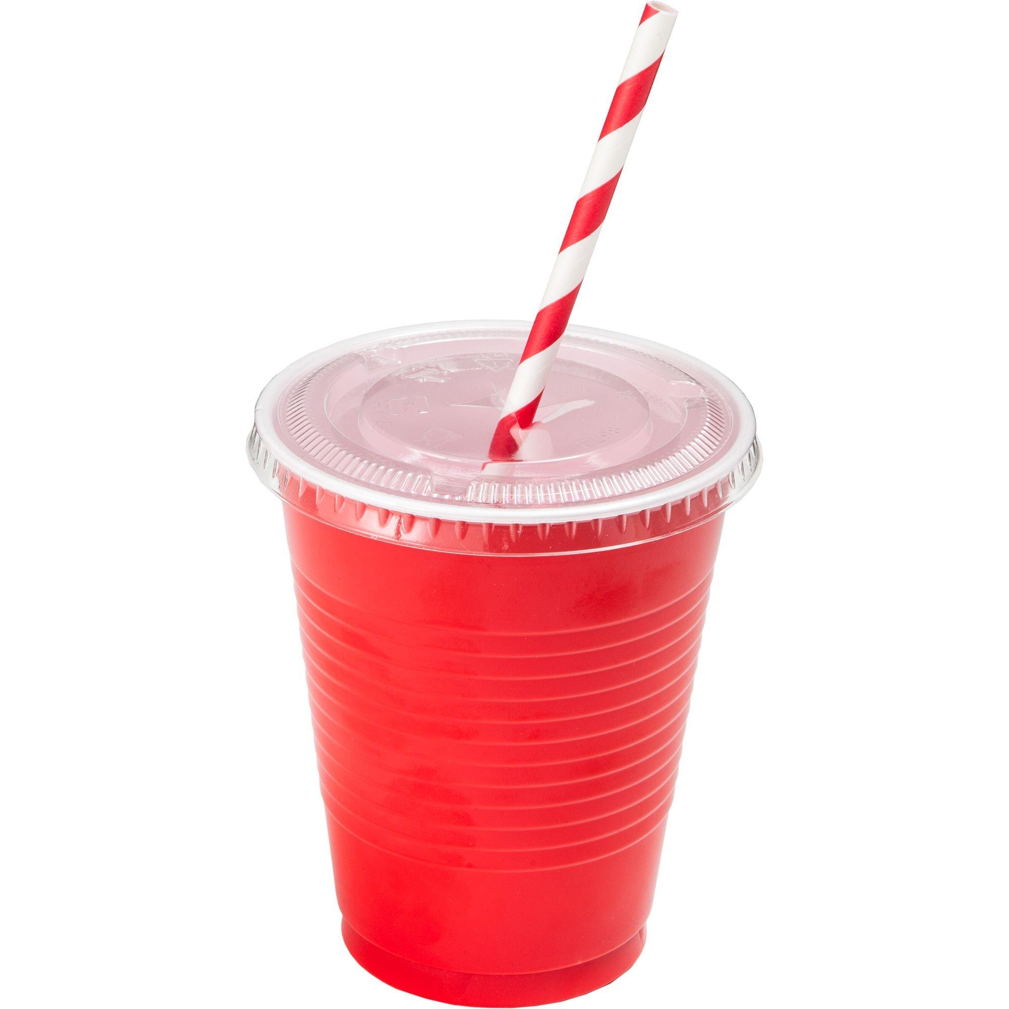 Clear Carnival Plastic Cups with Lids & Straws - 24 Ct.