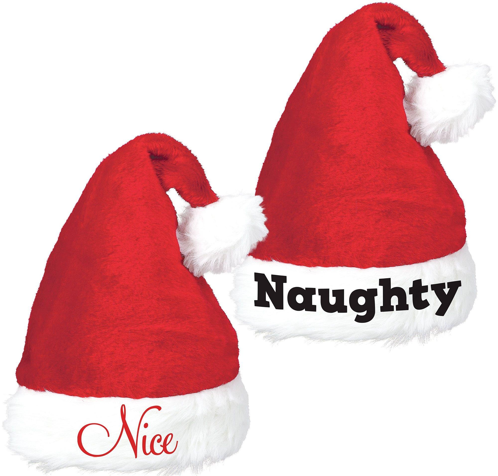 Naughty & Nice Adjustable Santa Hat Set for Kids & Adults, 2pc