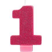 Glitter Bright Pink Number 1 Birthday Candle